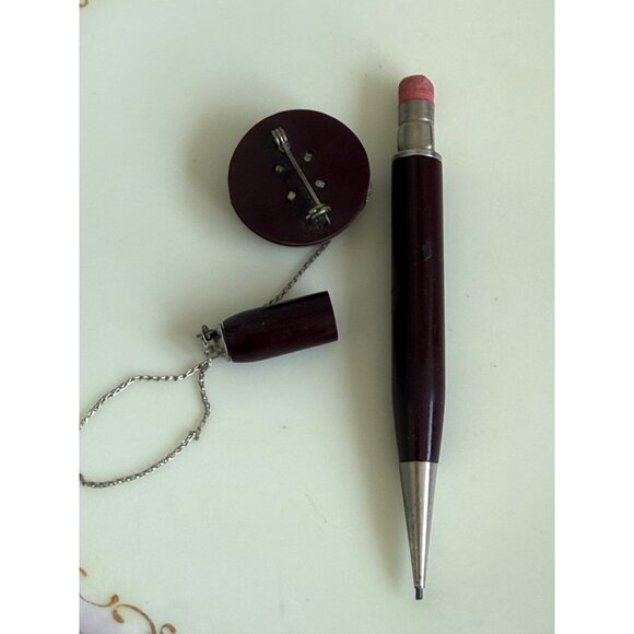 Vintage 40's Retractable Lapel Mechanical Pencil Burgundy Bakelite - Picture 9 of 10